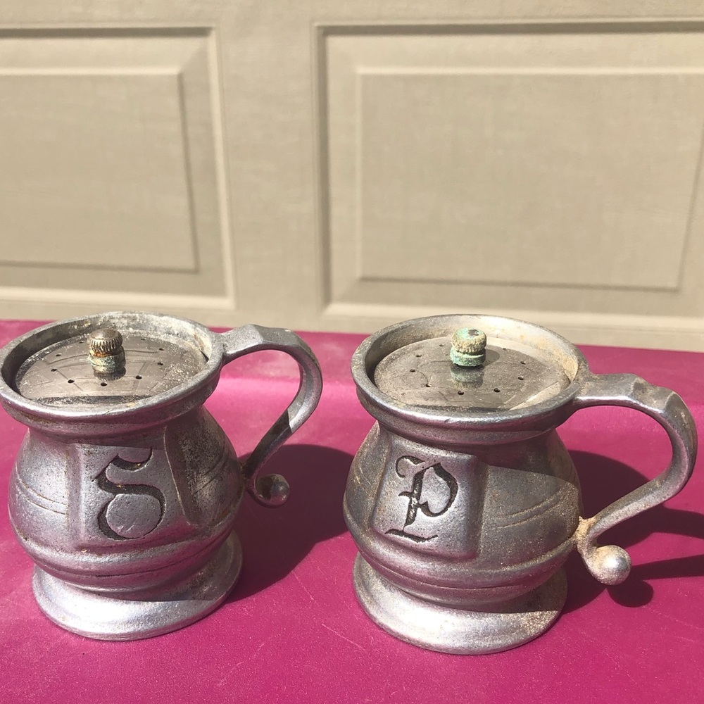 Vintage pewter salt and pepper shakers